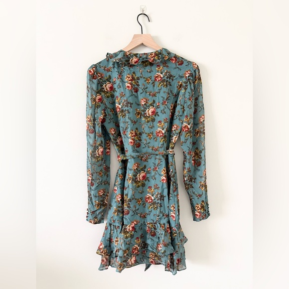 Paige Tamera Silk Long Sleeve Mini Dress in Georgette Floral Green Size S - Picture 10 of 10